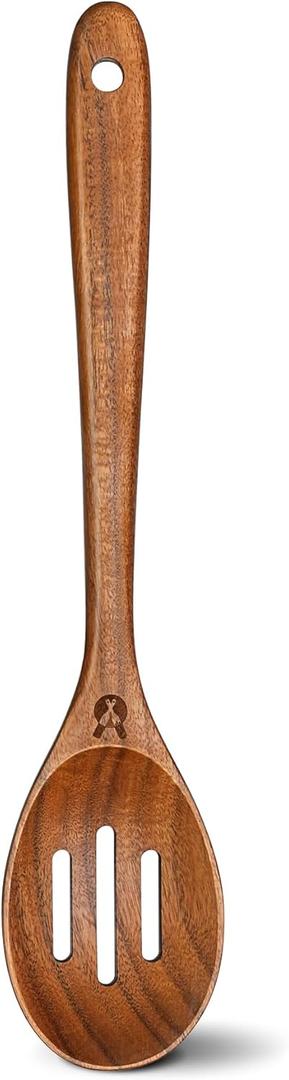 Wooden Slotted Spoons for Cooking, Good Grips Large Wooden Slotted Spoon, Natural Premium Teak Spoons Spatula, Heat Resistant Cooking Utensils for Nonstick Cookware, Serving and Mixing