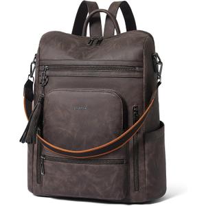 Shrrie Vegan Leather Laptop Backpack for Women 15.6 inch Work Backpack Fashion Travel Backpack Purse for Business College (Nubuck Coffee)