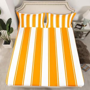 Orange Stripe Fitted Sheet Full Size, Stripes Lines Patchwork Bedding Set 3pcs, Abstract Geometric White and Orange Bed Cover with 2 Pillowcases, Kids Boys Girls Room Decor, No Top Sheet