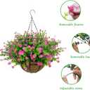Artificial Hanging Flowers Basket, 12 UV-Resistant Bundles of Realistic Fake Flowers, Faux Plants for Outdoor Decor, Home, Garden, Porch, Patio, Spring & Summer Decorations, Pink