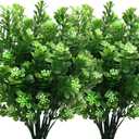 PASYOU Artificial Shrubs, Plastic Plants Fake Bean Shrub Bushes Grass Greenery Leaves Bush Indoor Outdoor Home Garden Party Verandah Wedding DIY Table Arrangement Decoration Planter Filler 8 Pack