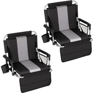 HIGH POINT SPORTS Foldable Stadium Seat Portable Folding Stadium Chairs Padded Bleacher Seat Cushion Bleacher Chair with Armrest and Cup Holder (Black-grey2)
