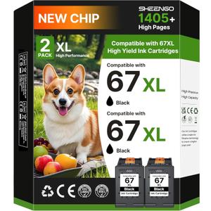 67XL Black Ink Cartridge 67 | Compatible for HP Ink 67 XL HP67XL Black | for HP DeskJet 2855e 2827e 4255e 4277e 2800 2700 2755 2755e 4155 4155e Envy 6400 6400e 6055 6055e 6052e 6455e 6458e (2-Black)
