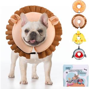 KOOLTAIL Inflatable Dog Cone Collar, Soft Cone for Dogs to Stop Licking Enhanced Alternative After Surgery, Pet Costume Recovery E Collar Adjustable Donut Neck Cone for Dogs Cats, Upgrade Size, Lion, Medium