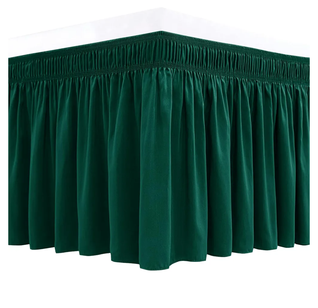 Biscaynebay Wrap Around Bed Skirts for Queen Beds 15" Drop, Christmas Hunter Green Adjustable Elastic Dust Ruffles Easy Fit Wrinkle & Fade Resistant Silky Luxurious Fabric Machine Washable