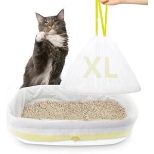 24 PACK Jumbo Cat Litter Box Liners, Tear Resistant Heavy Duty Cat Litter Bags with Drawstring, Pre-Separated for Easy Access, Easy Cleanup
