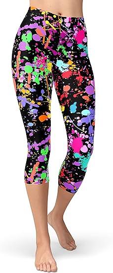 Women's Artistic Splash Printed Cropped Capri Leggings, Size L