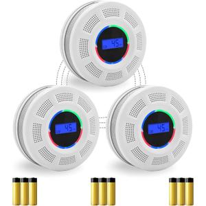 Wireless Interconnected Smoke Carbon Monoxide Detector Battery Powered, Interlinked Combination Smoke and Carbon Monoxide Detector Alarm with Digital Display, Silence Button (White-3)