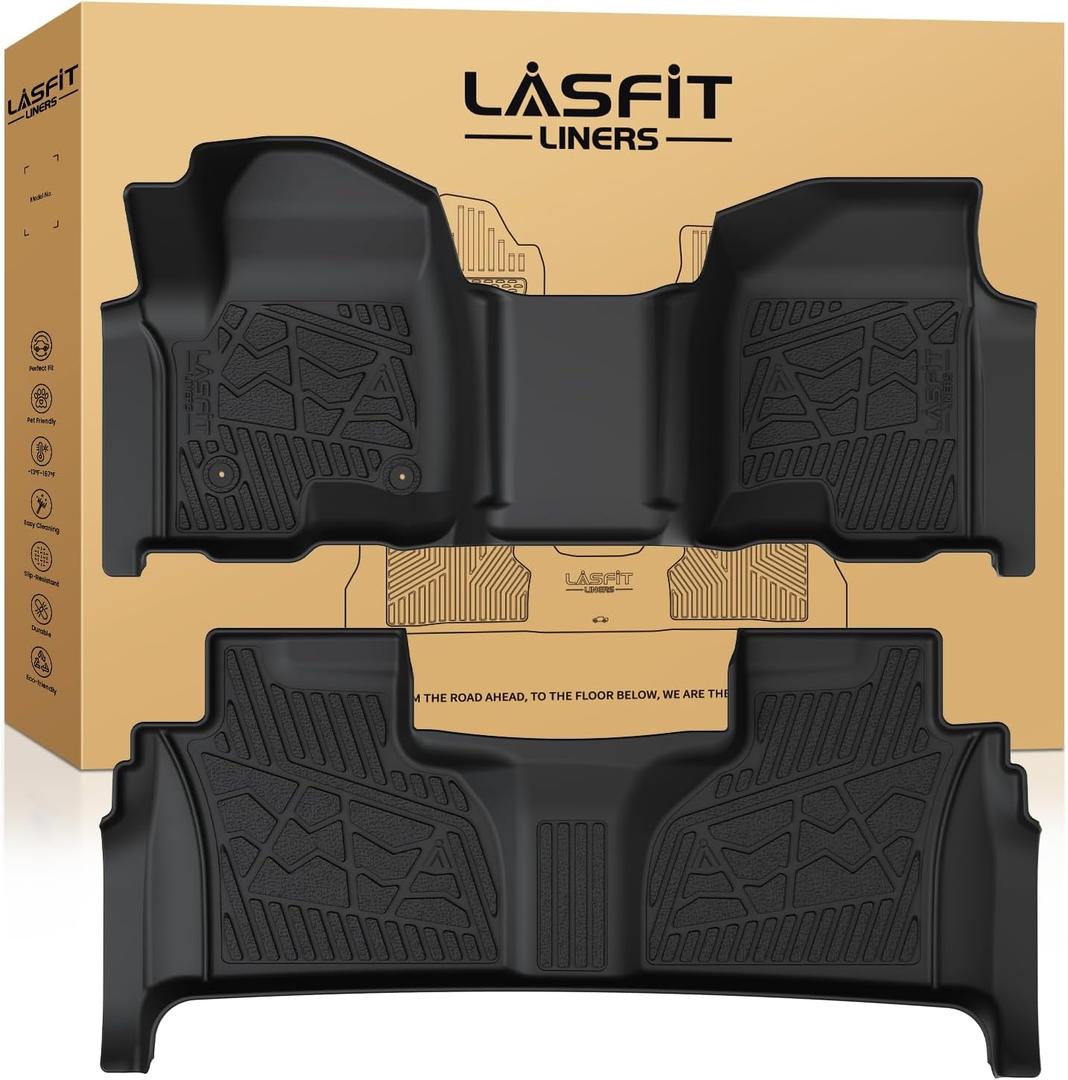 LASFIT Floor Mats 2019-2026 for Chevy Silverado/GMC Sierra 1500, 2020-2026 2500HD 3500HD, Only Double Cab/Bench Seat (Only Fit with Rear Under-Seat Storage, But Not Fit 2nd Row Plastic Storage)