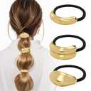 3PCS Metal Hair Tie For Women,Gold Cuffs,Metal Geometric Gold Hair Ties, Hair Accessories Stretchy and Non-Damage Ponytail Holders,Ponytail Cuff Hair Bands For Hair Styling (SET4)