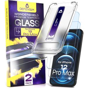 for iPhone 12 PRO MAX Screen Protector (2Pack), Easy Auto-Dust & Align Install Kit, 6.7" Tempered Glass, 9H Hardness, Ultra HD Clear, Case Friendly, WonderShield