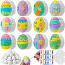 Zubebe 36 Pcs Easter Eggs DIY Kit with 12 Colors Paint Brush and Palette 3D Ready to Paint Your Own Easter Craft Statues Ceramic Egg for Basket Stuffers Spring Party Decorations (12 Designs)
