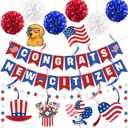 Citizenship Party Decorations with Congrats New Citizen Banner Hanging Swirls Circle Dots Garland Pompoms US Citizenship Gift Ideas for American Gifts USA Party Decor