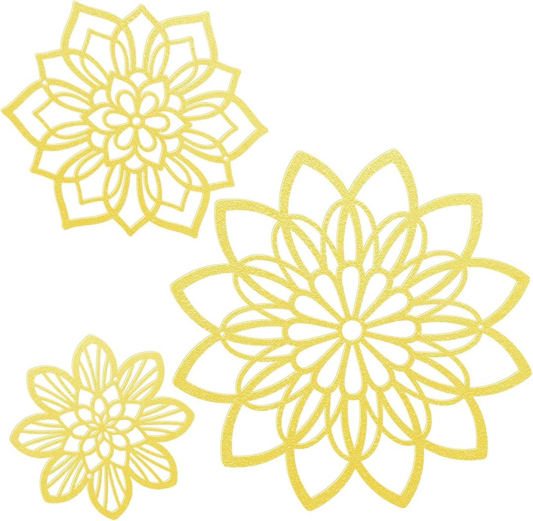 3 Pieces Metal Flowers Wall Decor, Black Wall Decoration Metal, Flower Art Wall Decor Farmhouse Wall Decorations Multiple Flowers Hanging Decor for Bathroom Living Room Home Kitchen Garden Office (Gold Elegant)