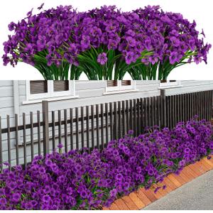 LikSoor 21 Bundles Artificial Outdoor UV Resistant Flowers No Fade Fake Outside Flowers Plastic Greenery Faux Shrubs Garden Porch Window Box Home Decoration(Violet)