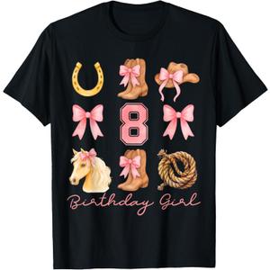 Coquette Bow 8th Birthday Girl Cowgirl 8 Year Old Western T-Shirt, Size M