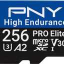 PNY 256GB PRO Elite High Endurance C10 U3 V30 A2 microSDXC  Up to 68.8K Continuous Recording Hours, Up to 100/90MB/s Read/Write, 4K UHD, Full HD, UHS-I, Surveillance, Home Security, Dash Cam
