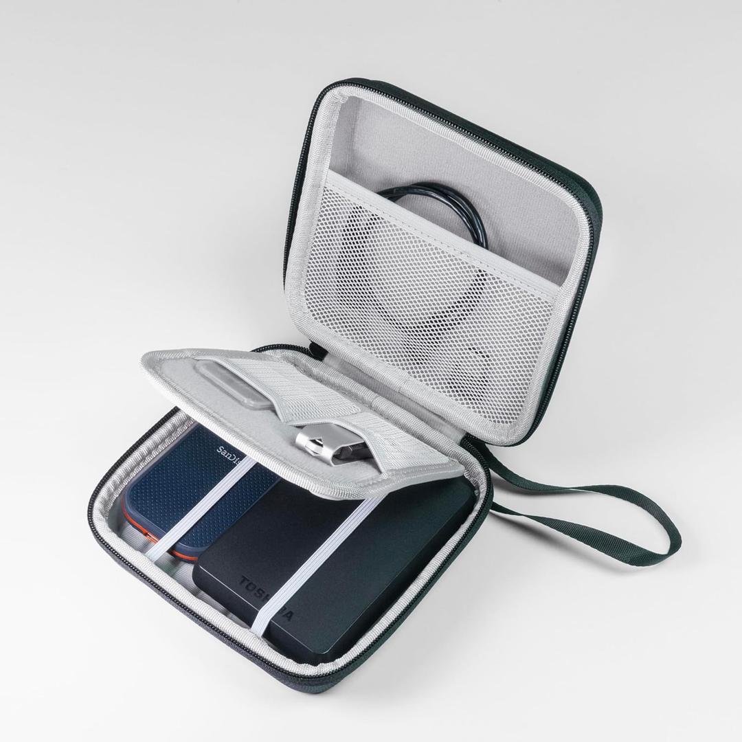 External Hard Drive Case (5" Interior) Shockproof, Water-Resistant and Lightweight Tech Organizer Travel Case for Hard Drive and Computer Accessories with Mesh Pocket & Lanyard