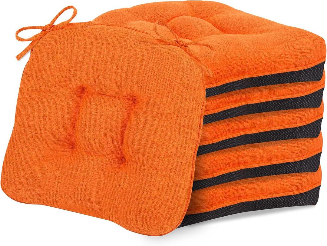 D-Shaped Chair Cushions, 4" Thick Dining Chair Pads Machine-Washable, Seat Cushions for Chair 18" x 18", Set of 6 18-Orange-6