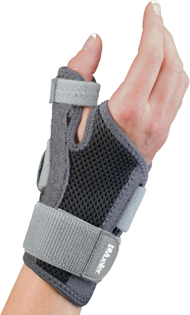 MUELLER Sports Medicine Adjust-to-Fit Thumb Stabilizer, Spica Splint, Thumb Pain Relief Brace for Men and Women, Ideal for De Quervain's Tenosynovitis, Arthritis, Sprains, Fits Right or Left (Pack of 1), Gray