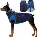 ASENKU Reflective Dog Coat with Built-in Harness, Windproof Fleece-Lined Dog Jacket for Small, Medium, Large Dogs, Warm Winter Vest with Turtleneck & Zipper (Navyblue 3XL)