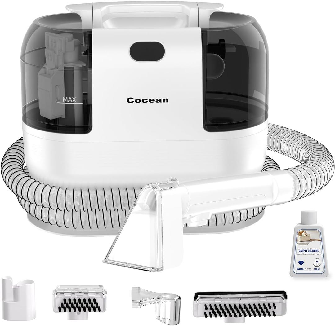 COCEAN Multi-Purpose Portable Carpet and Upholstery Cleaner, Carpet Cleaner Machine Powerful Suction Spot Cleaning, Deep Stain Cleaning shampooer for Carpet, Car Seats, Pets,Rug, with BrushHead (White)