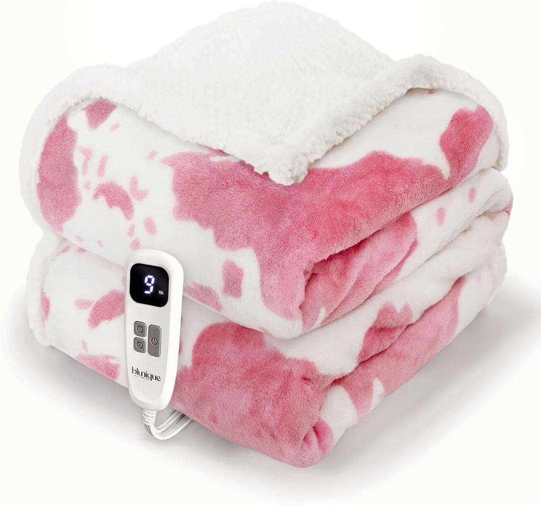 Heated Blanket Throw Blanket - Fast Heating Electric Blanket, Soft Flannel Heated Throw with 4 Time Settings,10 Heating Settings, Warm Gifts for Women & Mom & Grandma(50"x60"Cow Print Pink)