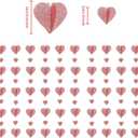 Rose Gold Garland Heart Decorations NO DIY - 6 PCS 3D Rose Gold Valentines Heart Paper Garland Hanging String Hearts,Garland Party Decor,Wedding Anniversary Birthday Party Supplies