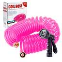 Yereen Coil Garden Hose 25FT, EVA Recoil Garden Hose, Transparent Self-coiling Water Hose with 3/4" Connector Fittings with 7 Function Spray Nozzle, Pink