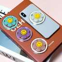 Magnetic Luminous Smiley Flower Mobile Phone Grip: Swappable & Collapsible Grip for Phones & Tablets (White)