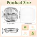 SHENLIU 6 Pack Stainless Steel Snack Containers with Lids, Reusable 4 Compartments Bento Boxes Snack Lunch Box Portion Control Plate for Divided Food Storage Container for Home Travel Camping