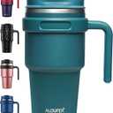 ALOUFEA 20 oz Insulated Coffee Mug Tumbler with Handle, Stainless Steel Travel Mug Tumbler with Lid and Straw,Double Wall Vacuum Leak Proof Ice Coffee Thermal Cup, Ocean Teal