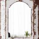 Farmhouse Small Arched Mirrors for Wall Decor Living Room 16 X 12 Inch, Hanging Distressed Rectangular Carved Wood Frame Entryway Mirror, Handmade Antique Bathroom Mirrors for Over Sink