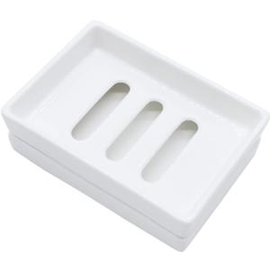 Ceramic Soap Dish Bar Soap Holder Double Layer Soap Tray Draining by Lofekea, White 