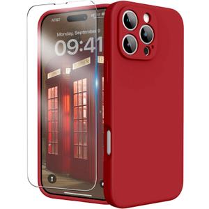 for iPhone 16 Pro Case, Liquid Silicone Case with Camera Protection Soft Gel Rubber Cover with Microfiber Lining Shockproof Protective Phone Case for iPhone 16 Pro 6.3" (Red)