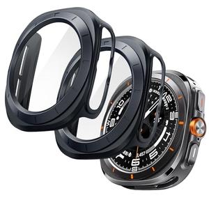 JETech Case with Screen Protector for Samsung Galaxy Watch Ultra (2025/2024) 47mm, Overall Protective Cover, Built-in Tempered Glass Film High Sensitivity, 2 Pack (Titanium Gray)