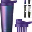 Stainless Steel Shaker Bottle with Noise-Free Design - Patented 24 oz Insulated Metal Shakers Bottles Cup for Protein Mixes and Pre Workout 100% Leak Proof (Aurora)