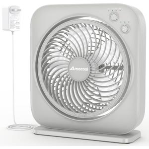 AMACOOL Table Fan, 12 inch Box Fan with 3 Adjustable Speeds & 8HRS Timer, Adjustable Angle Quiet Air Circulator, Desktop Fan for Bedroom Bathroom Kitchen Office, AC Adapter Included-Grey