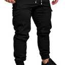 GM MGBOYGYM Mens Fashion Joggers Sports Pants - Cotton Cargo Pants Sweatpants Trousers Mens Long Pants (L, Black)