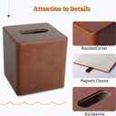 LAMOTI Tissue Box Cover Square with 4" Coaster, PU Leather Decorative Cube Tissue Box Holder with Magetic Closure for Home & Office (Brown)