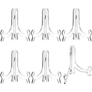 HESTYA 6 Pack 7 Inch Acrylic Easel Stand, Display Stand, Plate Holder for Display, Photo Holder Picture Frame Book(Clear)