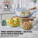 Pyrex Colors Tinted (3-Pack, Full Set) Sculpted Tinted Glass Mixing Bowls With Plastic Lids, Nesting Space Saving Set of Bowls For Prepping and Baking, 1.3QT, 2.3QT & 4.5QT