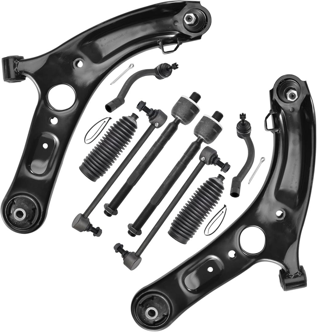 10pcs Suspension Kit for Hyundai Elantra 2011-2017 and for Hyundai Veloster, Front Lower Control Arms with Ball Joints Assembly Sway Bar Links Inner and Outer Tie Rod Ends and Boots