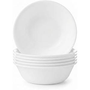 Corelle Vitrelle 5-Piece Soup/Cereal Bowl Set Triple Layer Glass and Chip Resistant, 18-Oz Lightweight Round Bowls, Winter Frost White