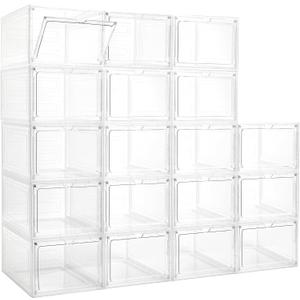 LXLXXL 18 Pack Storage Bins with Lids, Plastic Storage Containers with Magnetic Door, 19 Qt Stackable Clear Storage Box for Home, Office Organizing