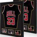 Wooden Jersey Frame Display Case 2 Pack, Large Sports Jersey Shadow Box Frame with Mats and Hanger for Hockey Football Baseball Basketball Soccer Jersey Shirt and Uniform, Black