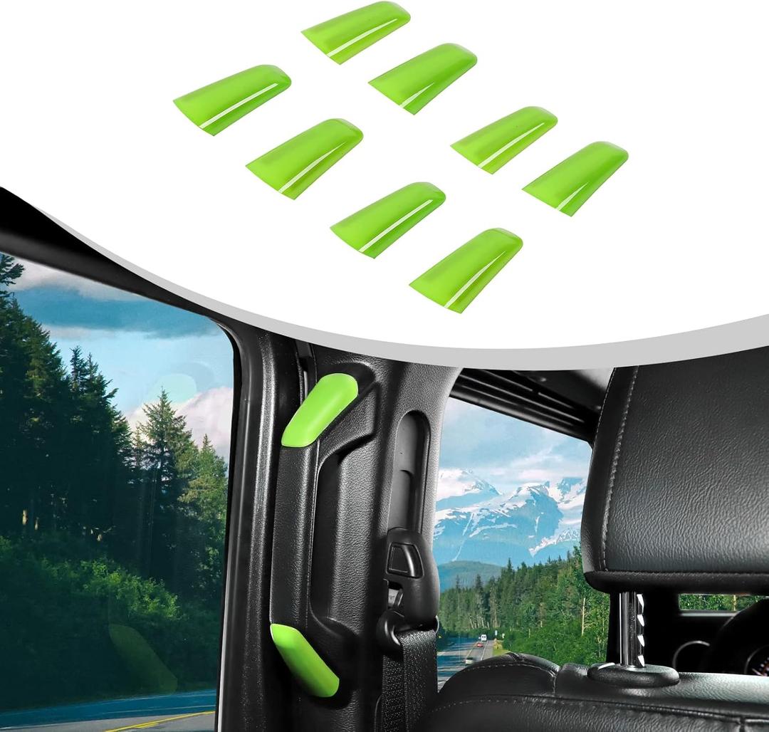 Voodonala for Jeep JL A&B Pillar Grab Handles Trim Cover for 2018-2023+ Jeep Wrangler Interior Accessories JL JLU Gladiator JT 4xe, ABS Green 8pcs