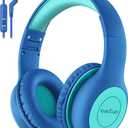 EarFun Kids Headphones Wired with Microphone, 85/94dB Volume Limit Headphones for Kids, Portable Wired Headphone with Shareport, Stereo Sound Foldable Headset for School/Tablet/iPad/Kindle Blue Green
