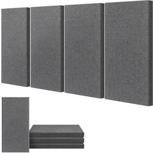 UMIACOUSTICS 4 PCS Acoustic Panels, 2 Thick 23.6" x 11.8" Fiberglass Sound Absorbing Panels, Self-adhesive Soundproof Panels for Studios, Office, Home Theater. Charcoal Grey (Charcoal Grey)