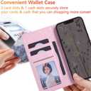 UEEBAI Wallet Case for iPhone 17 Pro Max, PU Leather Phone Cover Kickstand RFID Blocking Flip Case Card Slots Wrist Strap Relief Engraved Pattern Magnetic Closure Flower Folio Wallet, Lavender
